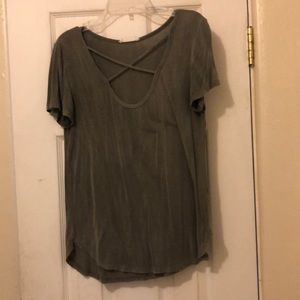 5/20 olive green criss cross neckline top